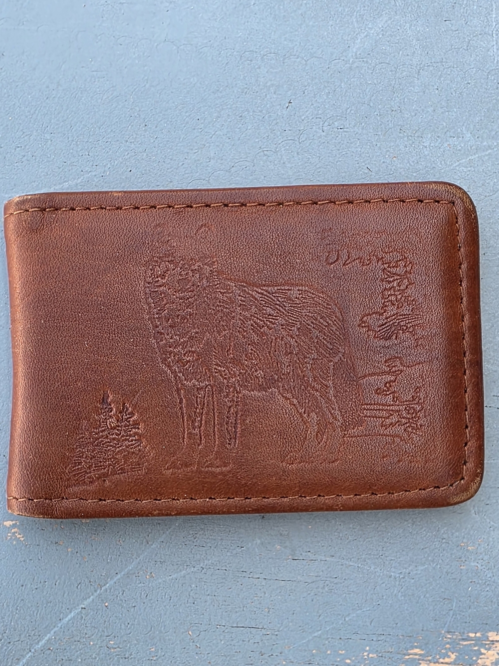 Genuine Leather Wolf Magnetic Money Clip Wallet